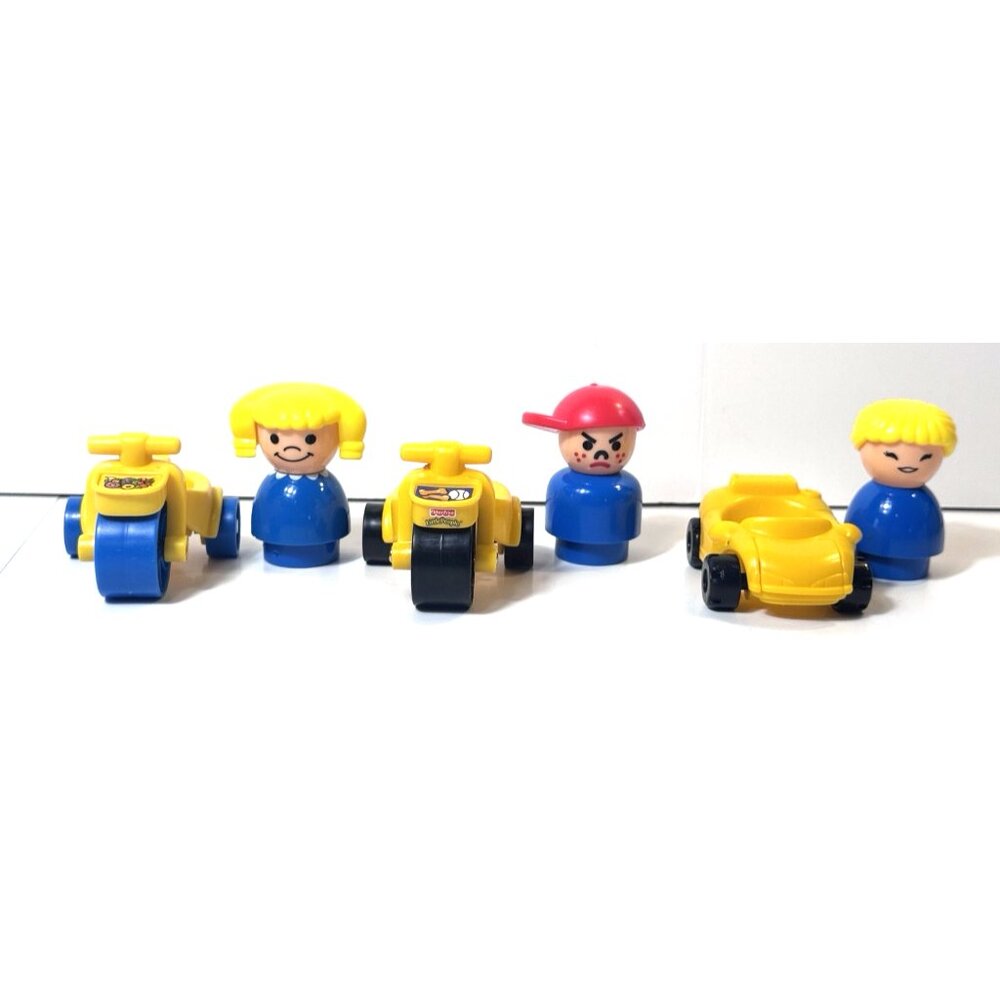 Fisher Price Little People Jumbo Lot of 6 Large Figures 3" with Car & Tricycles